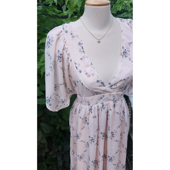 Floral Storia Large Pink Blue Cottagecore Tie Back Puff Sleeve - Picture 6 of 12